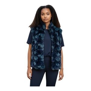 Vintage MOFFI Montreal International Size Large Blue Faux Fur‎ Vest